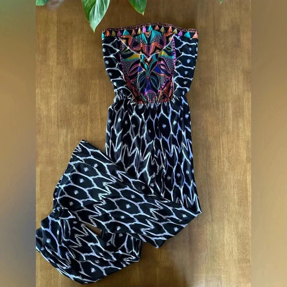 Trina Turk Strapless Jumpsuit INC Black and Multi Color - Picture 2 of 10